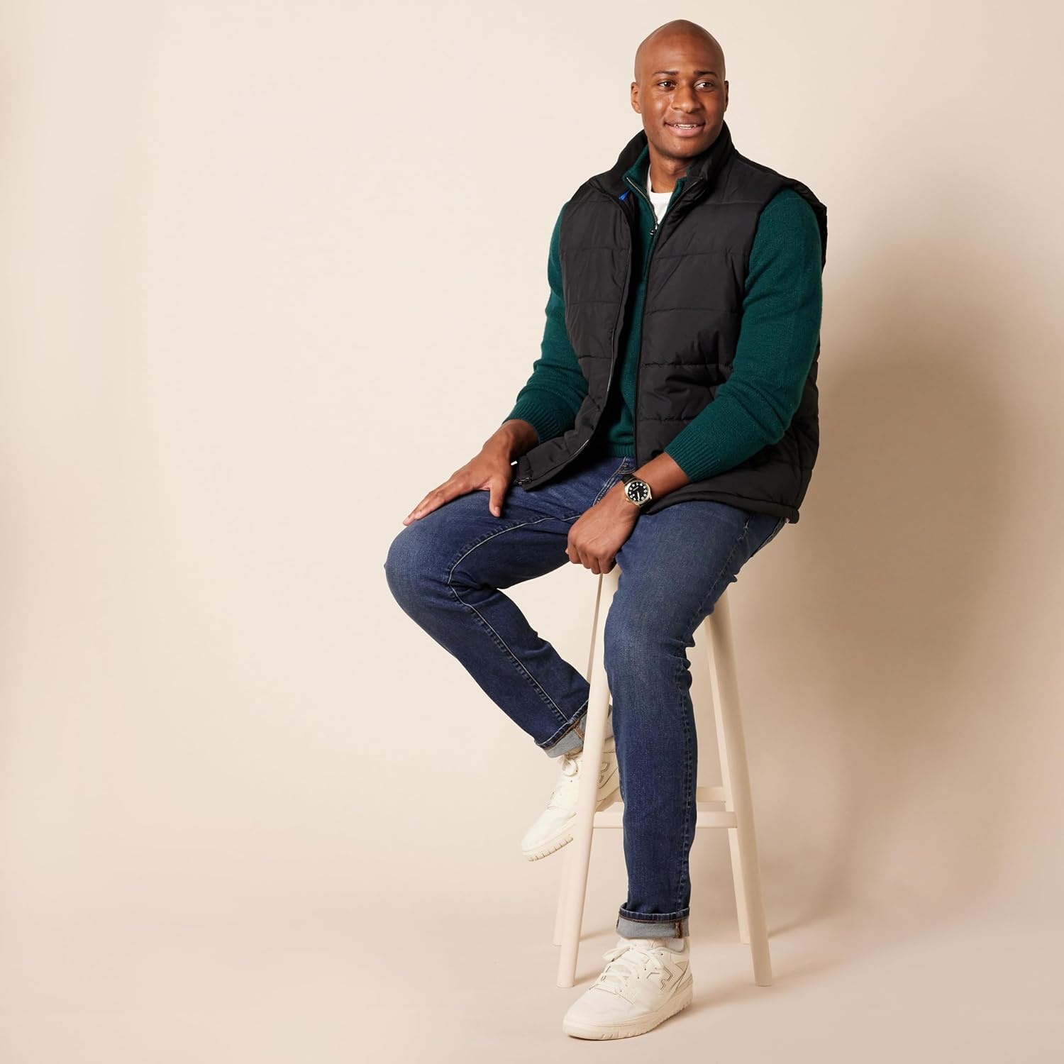 image:imageAmazon Essentials Mens LongSleeve Soft Touch Rib QuarterZip SweaterForest Green