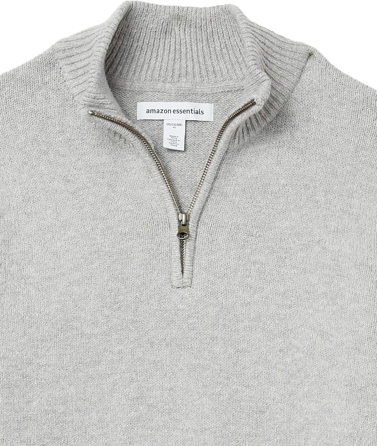 image:imageAmazon Essentials Mens LongSleeve Soft Touch Rib QuarterZip SweaterLight Grey