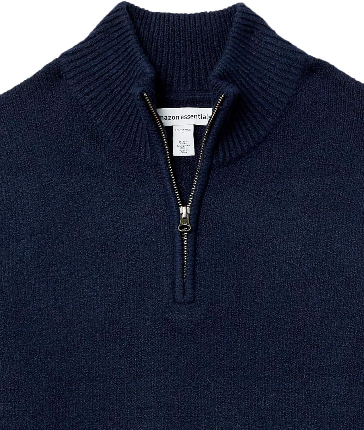 image:imageAmazon Essentials Mens LongSleeve Soft Touch Rib QuarterZip SweaterNavy