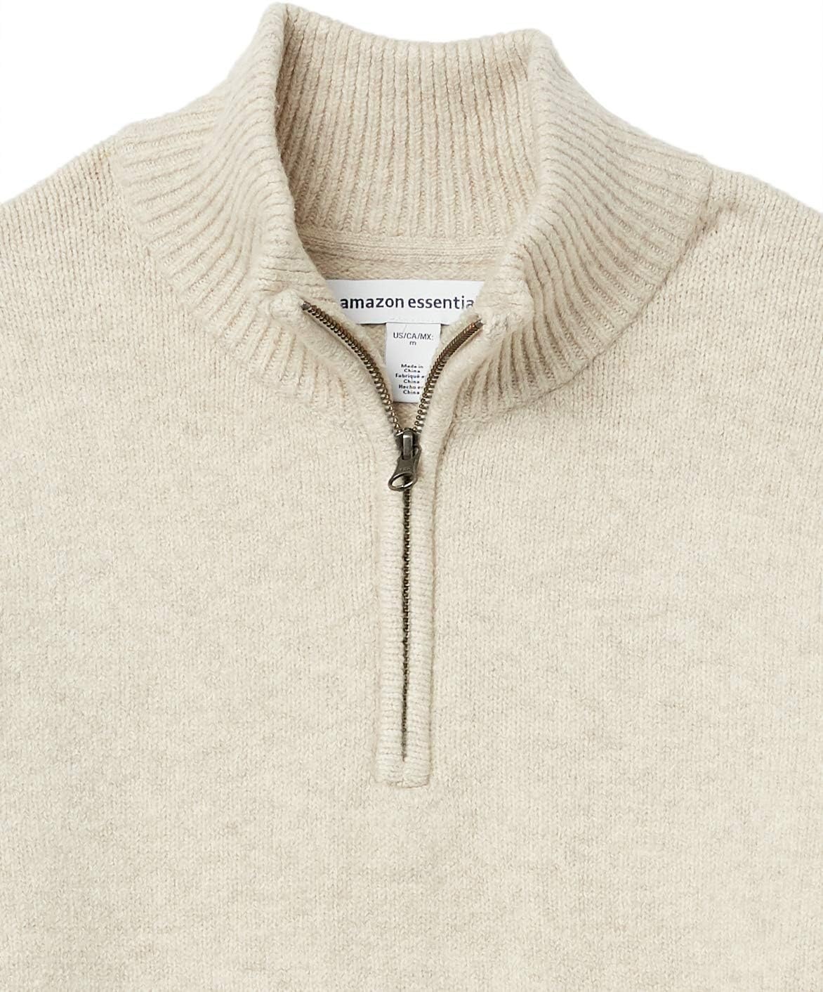 image:imageAmazon Essentials Mens LongSleeve Soft Touch Rib QuarterZip SweaterOffwhite