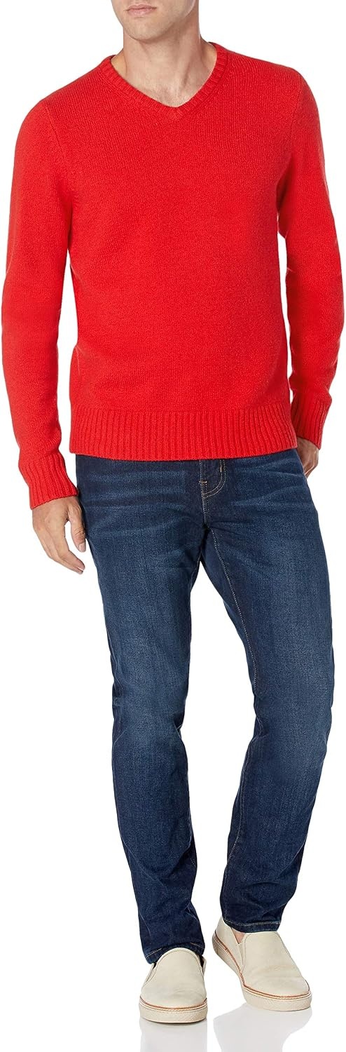 image:imageAmazon Essentials Mens LongSleeve Soft Touch SweaterRed