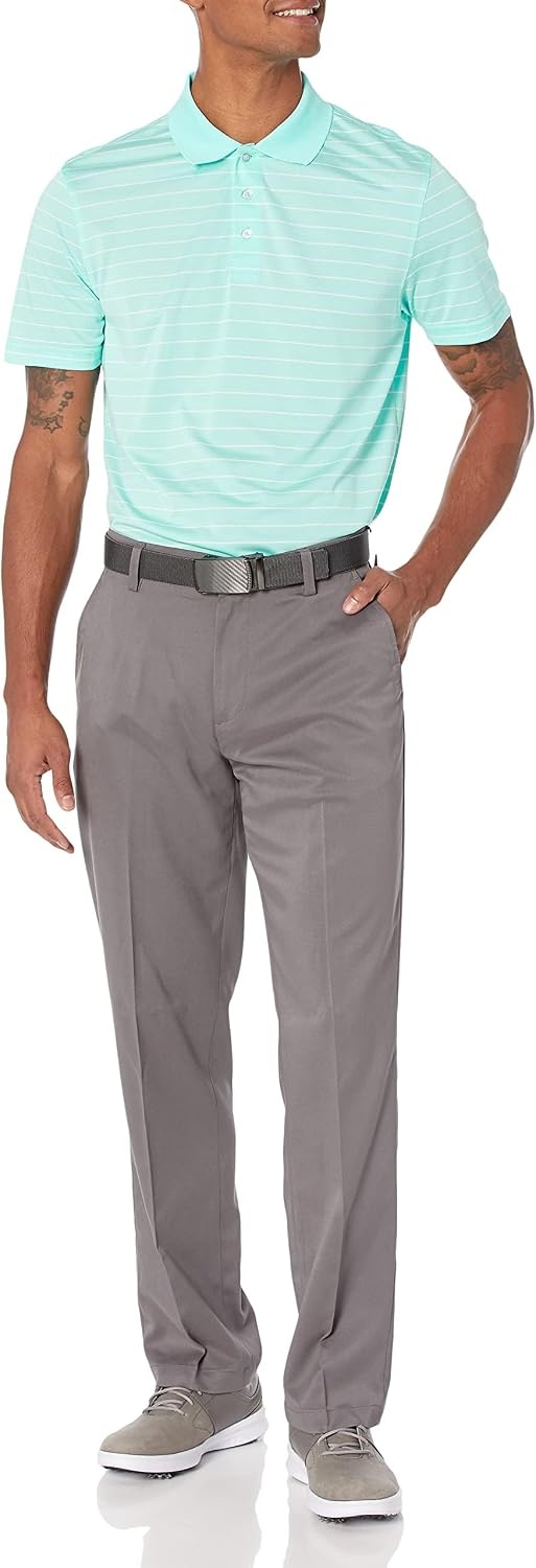 image:imageAmazon Essentials Mens Moisture Wicking Golf Polo Shirt Short Sleeve SlimFit QuickDry Active WearAqua Stripe