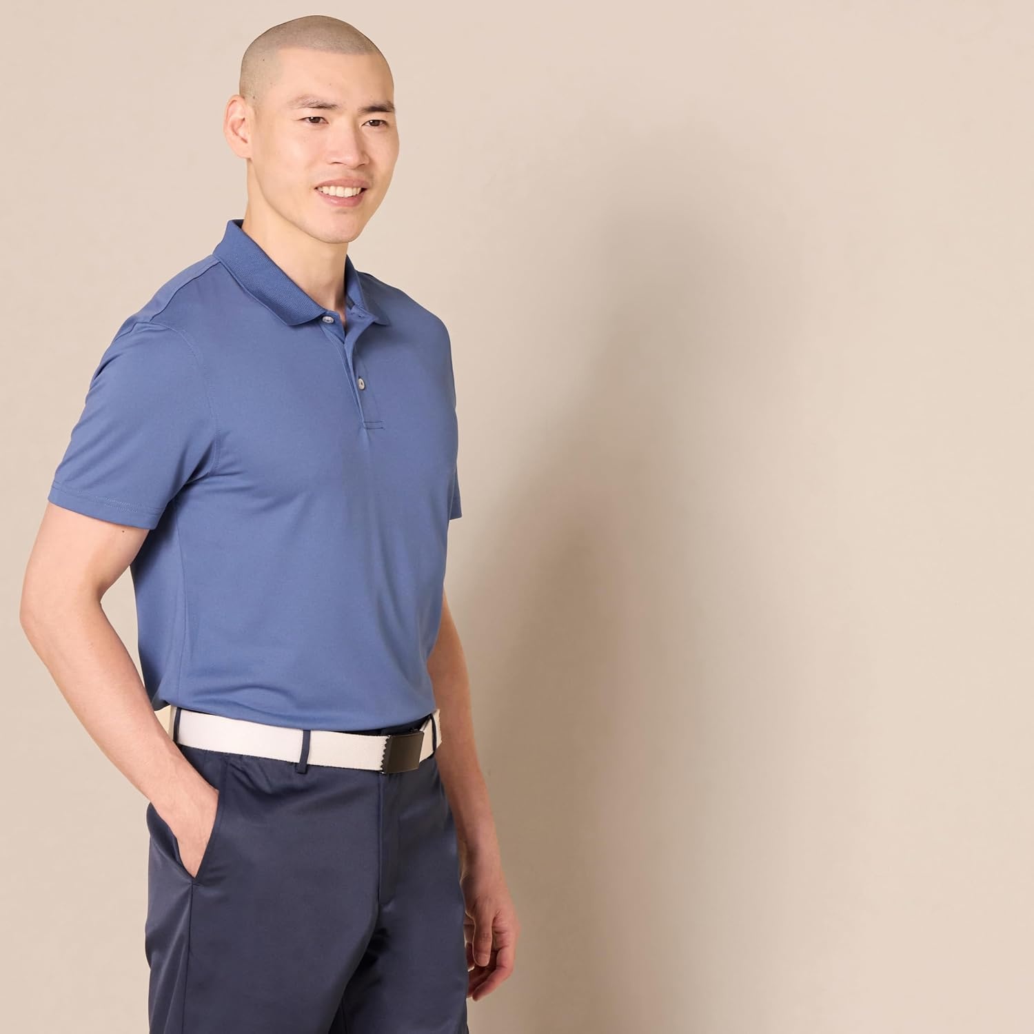 image:imageAmazon Essentials Mens Moisture Wicking Golf Polo Shirt Short Sleeve SlimFit QuickDry Active WearBlue