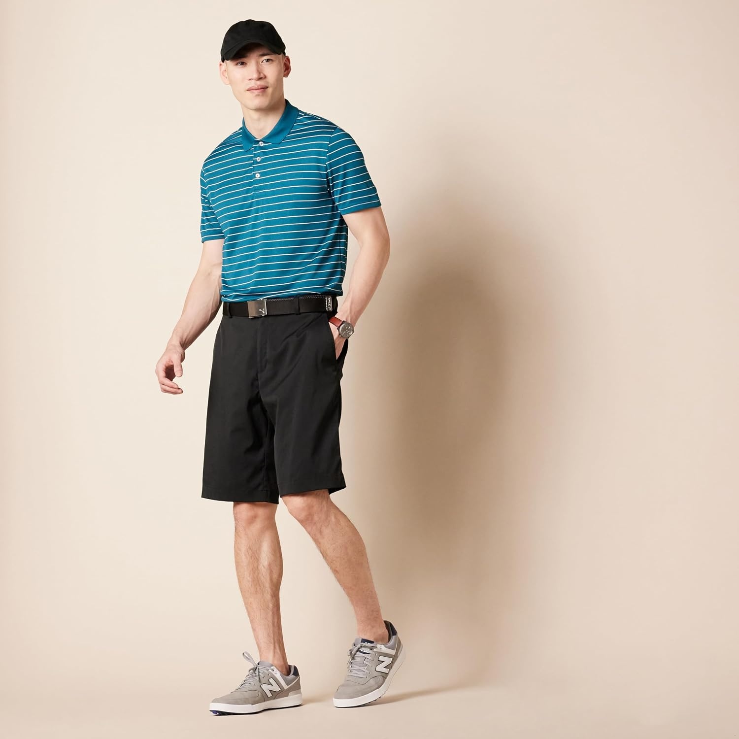 image:imageAmazon Essentials Mens Moisture Wicking Golf Polo Shirt Short Sleeve SlimFit QuickDry Active WearBlue White Mini Stripe