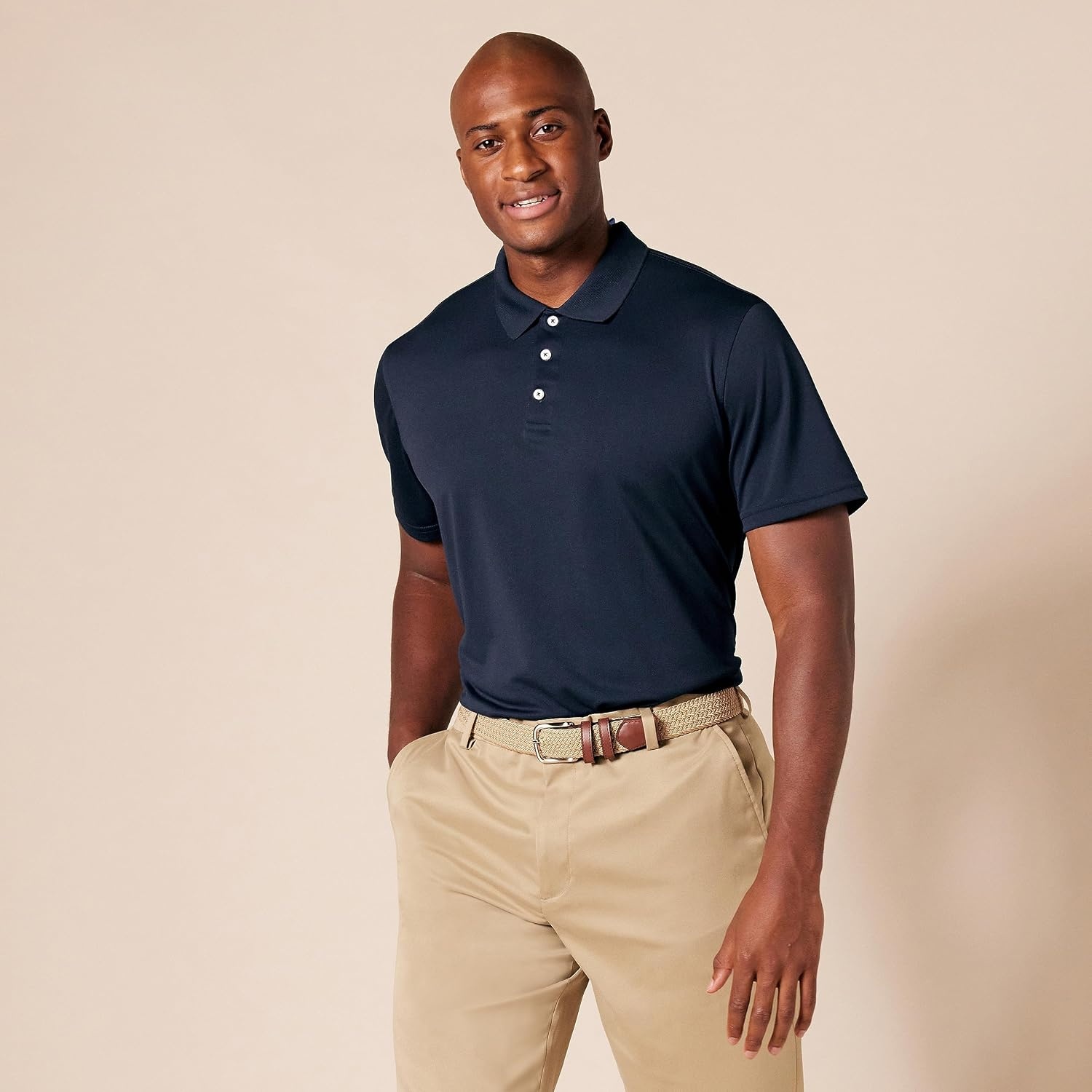 image:imageAmazon Essentials Mens Moisture Wicking Golf Polo Shirt Short Sleeve SlimFit QuickDry Active WearDark Navy