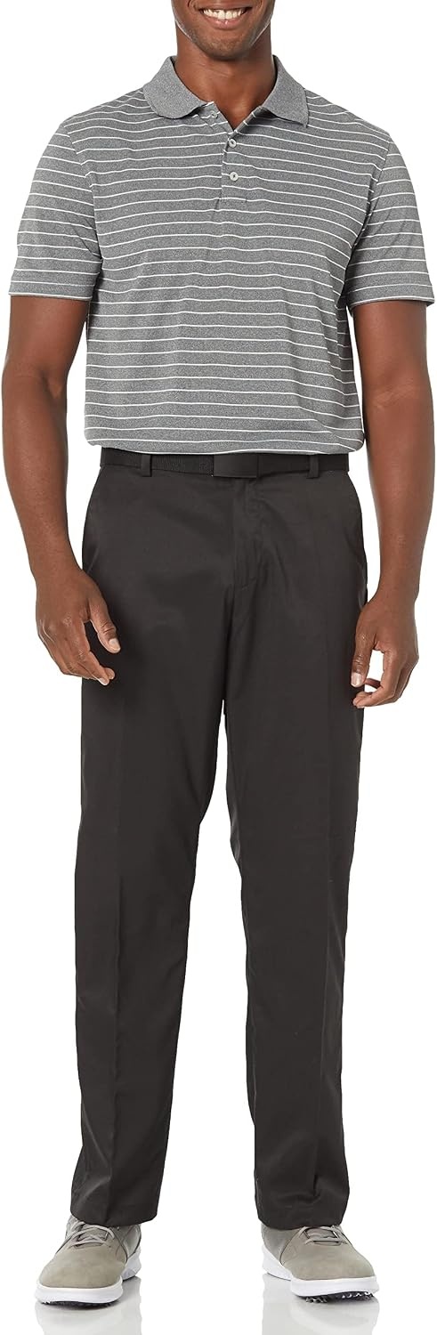 image:imageAmazon Essentials Mens Moisture Wicking Golf Polo Shirt Short Sleeve SlimFit QuickDry Active WearMedium Gray Heather Stripe