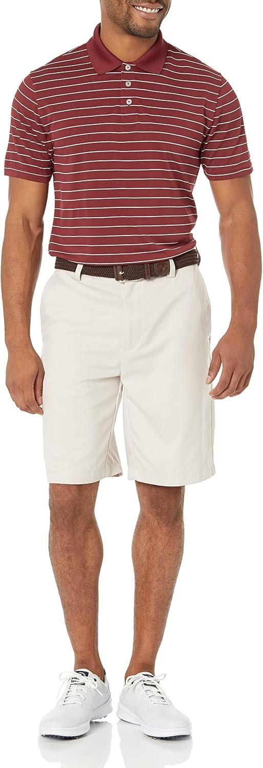 image:imageAmazon Essentials Mens Moisture Wicking Golf Polo Shirt Short Sleeve SlimFit QuickDry Active WearPort Stripe