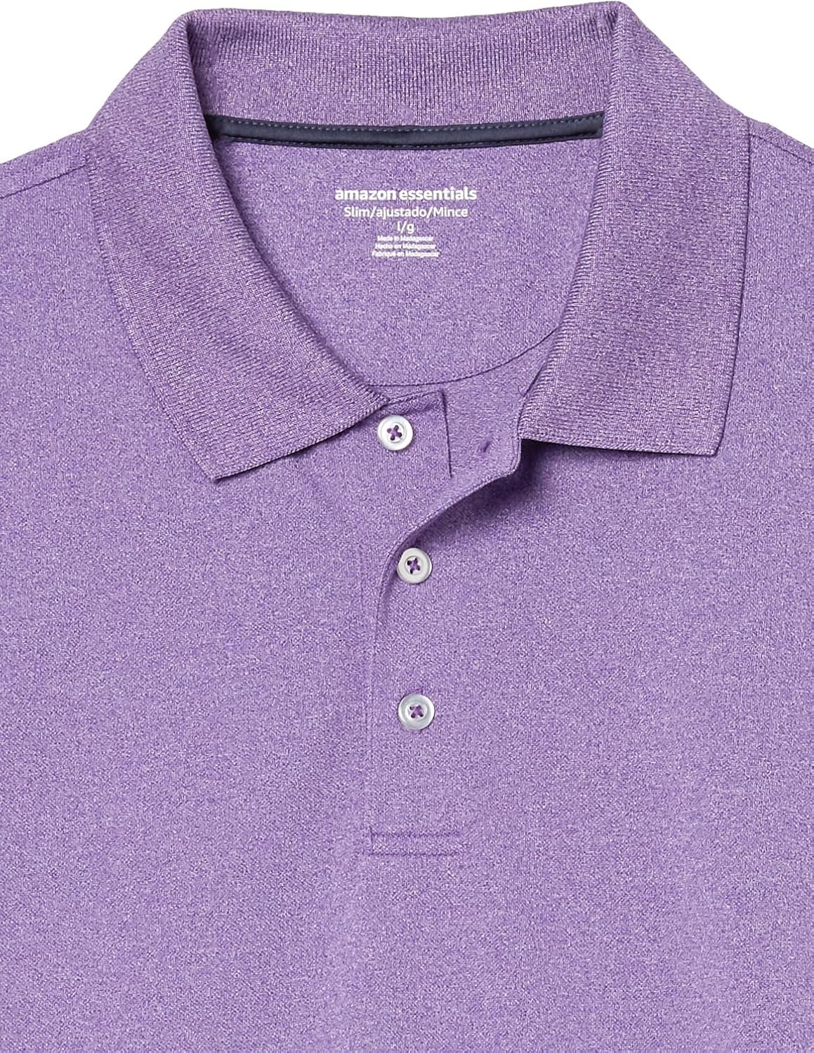 image:imageAmazon Essentials Mens Moisture Wicking Golf Polo Shirt Short Sleeve SlimFit QuickDry Active WearPurple Heather