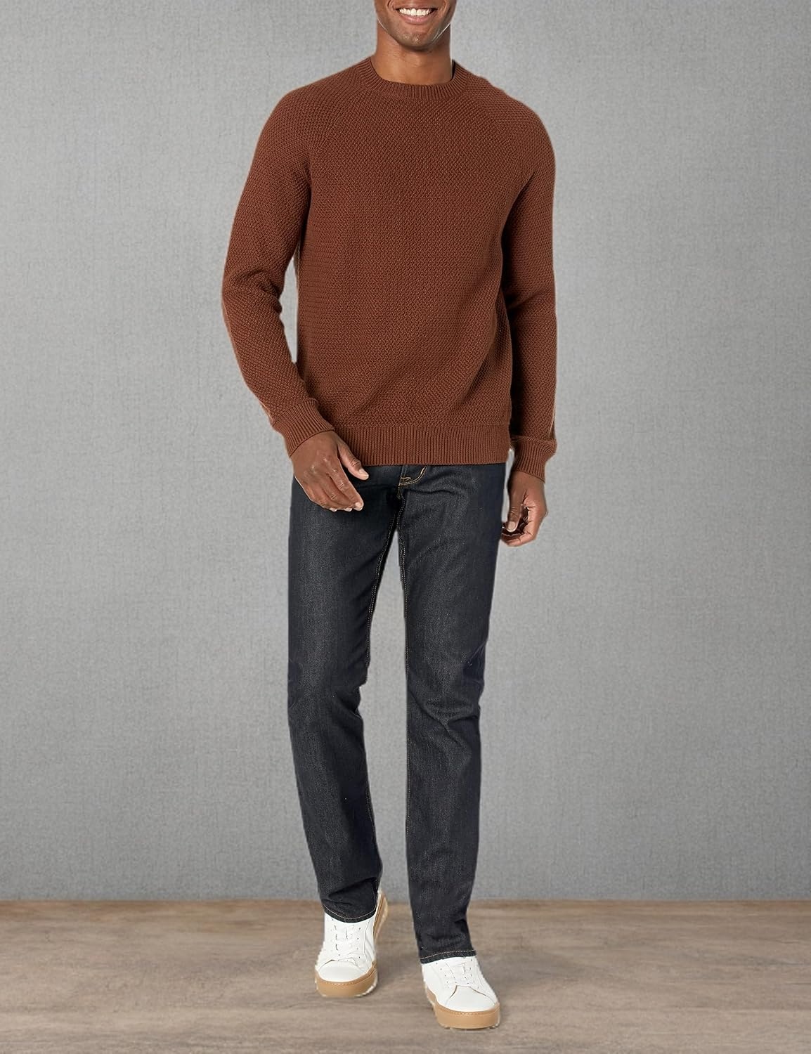image:imageAmazon Essentials Mens Oversized Crewneck Sweater Textured Loose FitDeep Brown