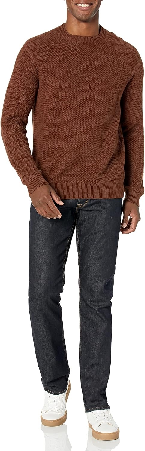 image:imageAmazon Essentials Mens Oversized Crewneck Sweater Textured Loose FitDeep Brown