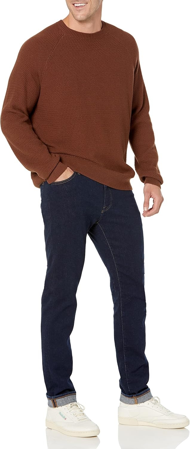 image:imageAmazon Essentials Mens Oversized Crewneck Sweater Textured Loose FitDeep Brown
