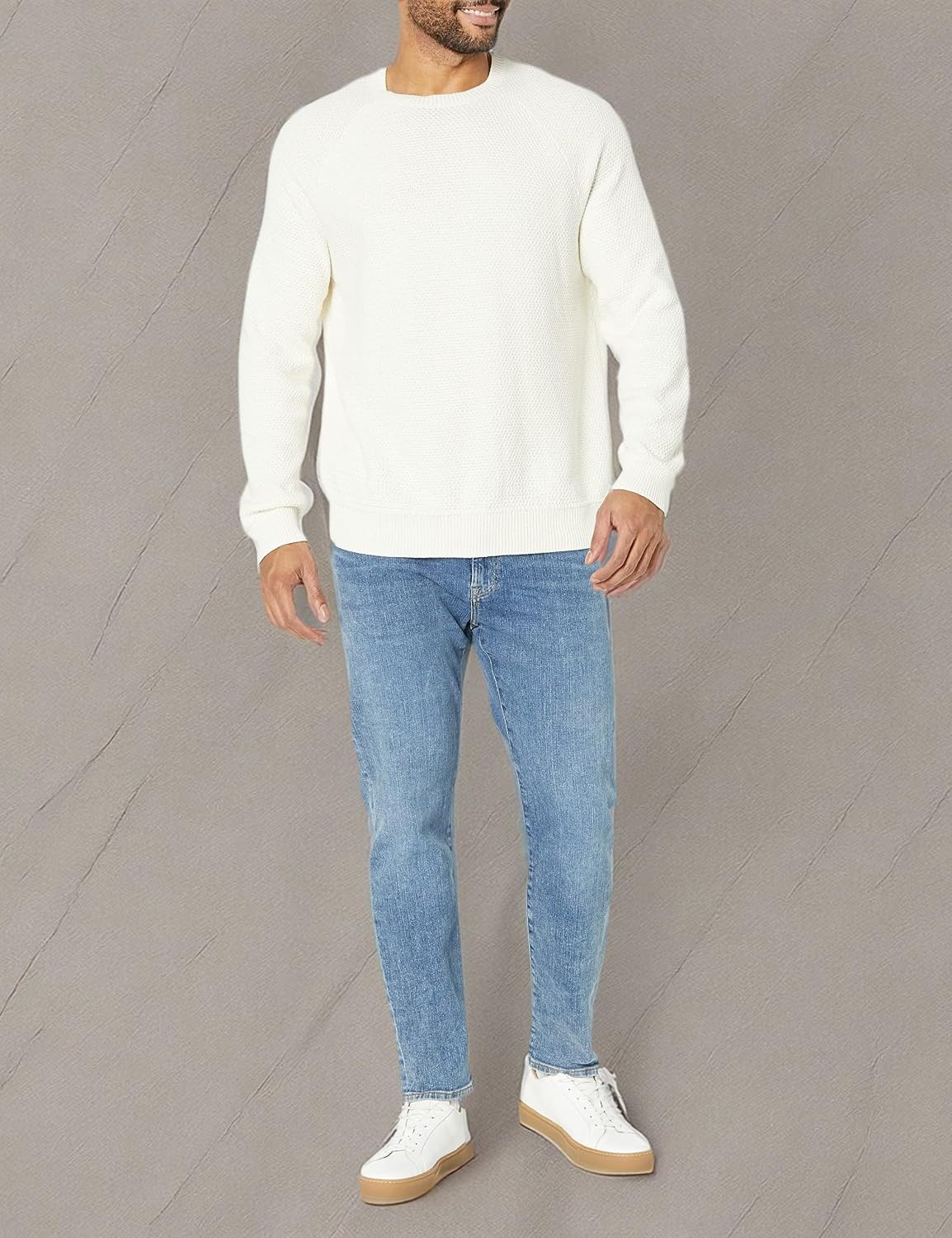 image:imageAmazon Essentials Mens Oversized Crewneck Sweater Textured Loose FitEggshell White
