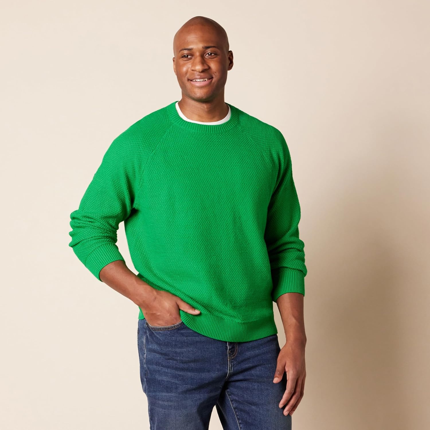 image:imageAmazon Essentials Mens Oversized Crewneck Sweater Textured Loose FitGreen
