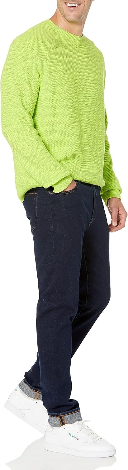 image:imageAmazon Essentials Mens Oversized Crewneck Sweater Textured Loose FitLime Green