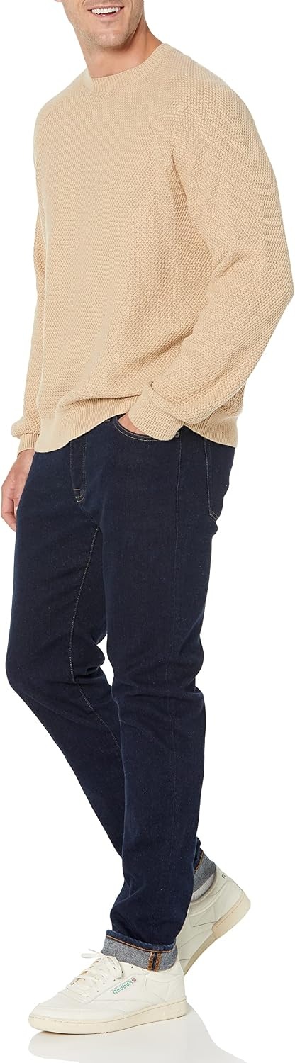image:imageAmazon Essentials Mens Oversized Crewneck Sweater Textured Loose FitTan