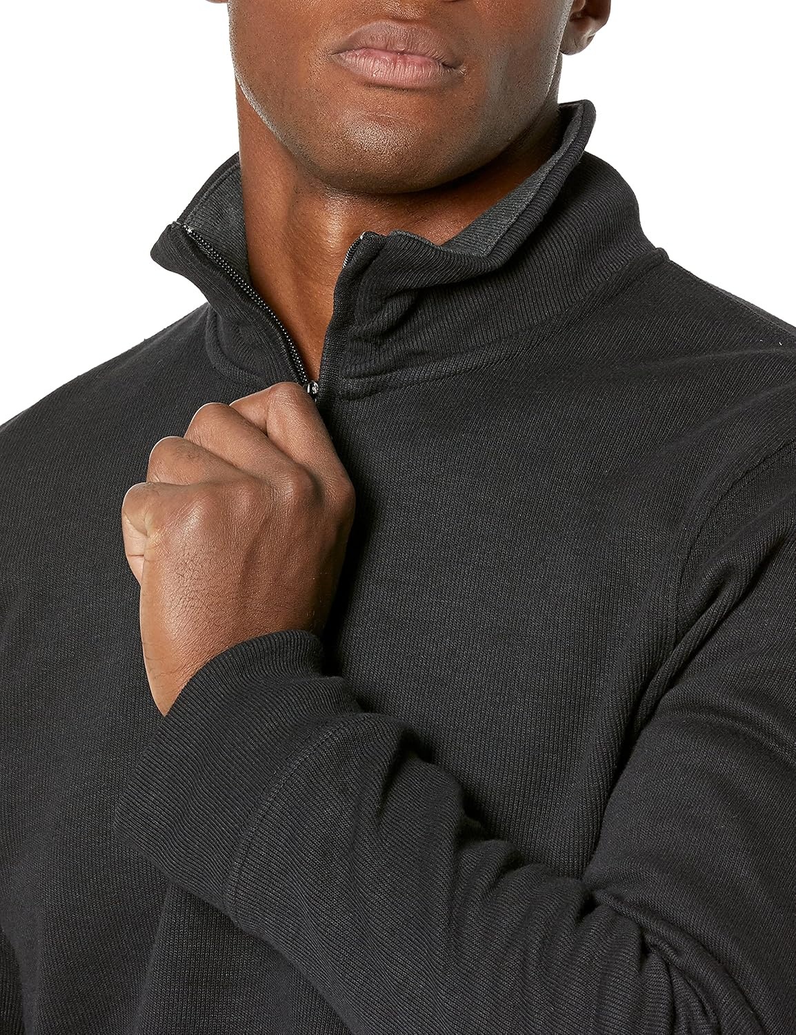 image:imageAmazon Essentials Mens QuarterZip French Rib Mock Neck Sweater Casual WearBlack