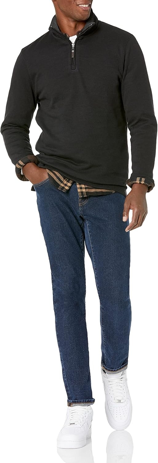image:imageAmazon Essentials Mens QuarterZip French Rib Mock Neck Sweater Casual WearBlack