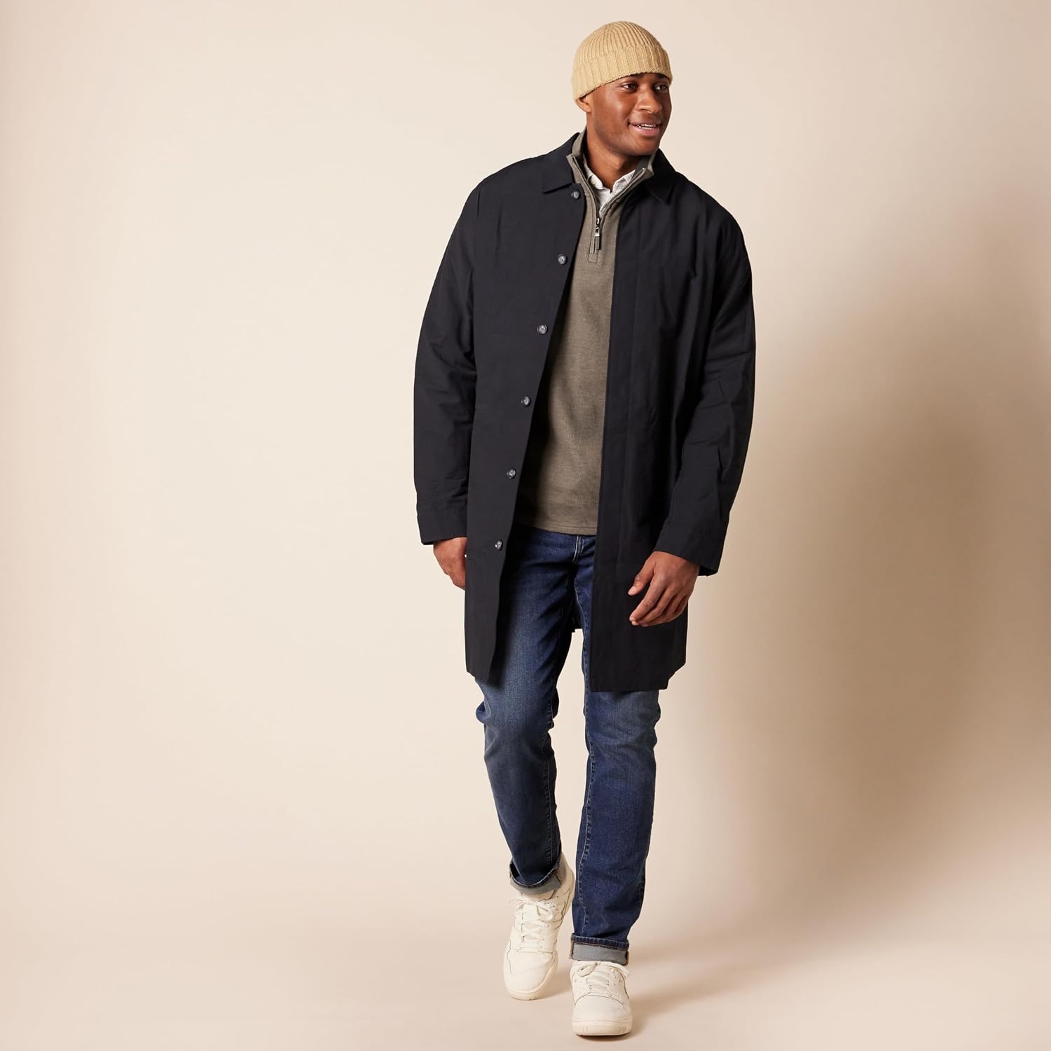 image:imageAmazon Essentials Mens QuarterZip French Rib Mock Neck Sweater Casual WearBrown Heather