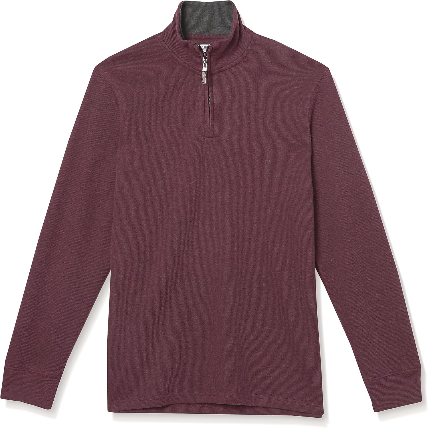 image:imageAmazon Essentials Mens QuarterZip French Rib Mock Neck Sweater Casual WearBurgundy Heather