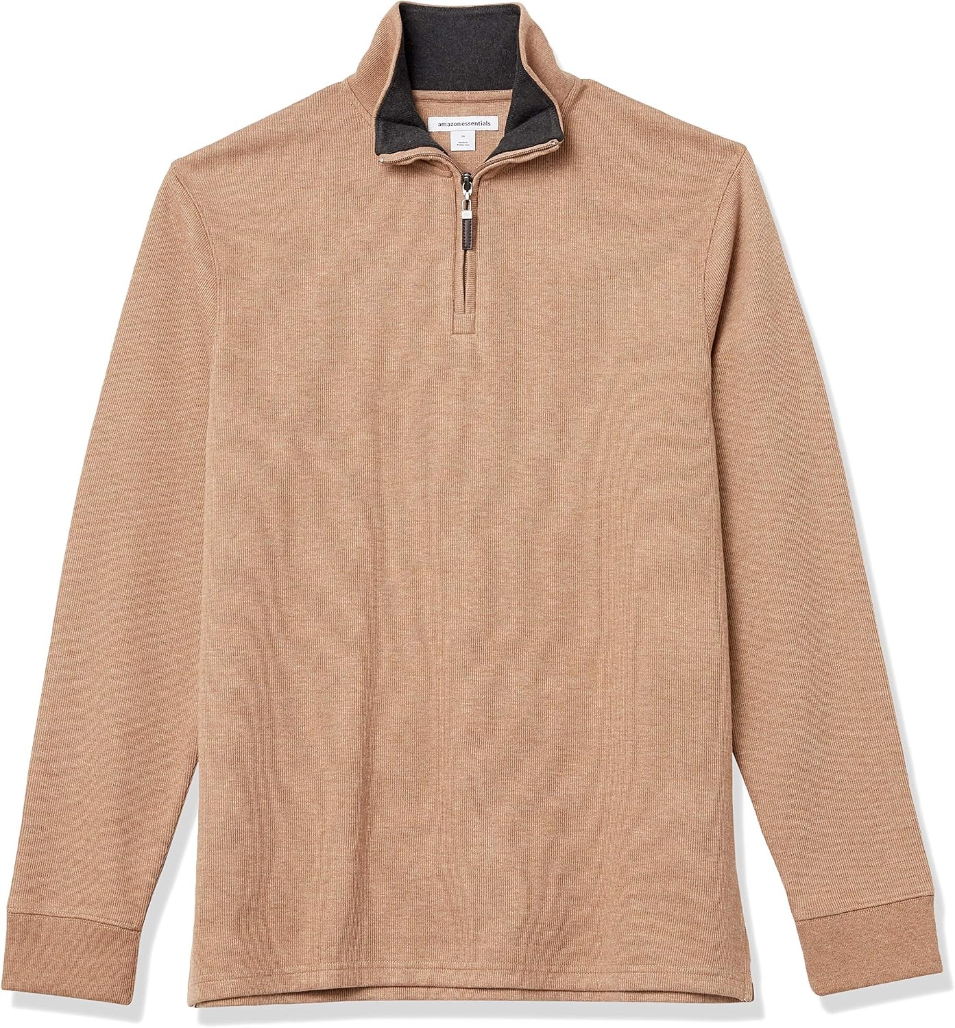 image:imageAmazon Essentials Mens QuarterZip French Rib Mock Neck Sweater Casual WearCamel Heather