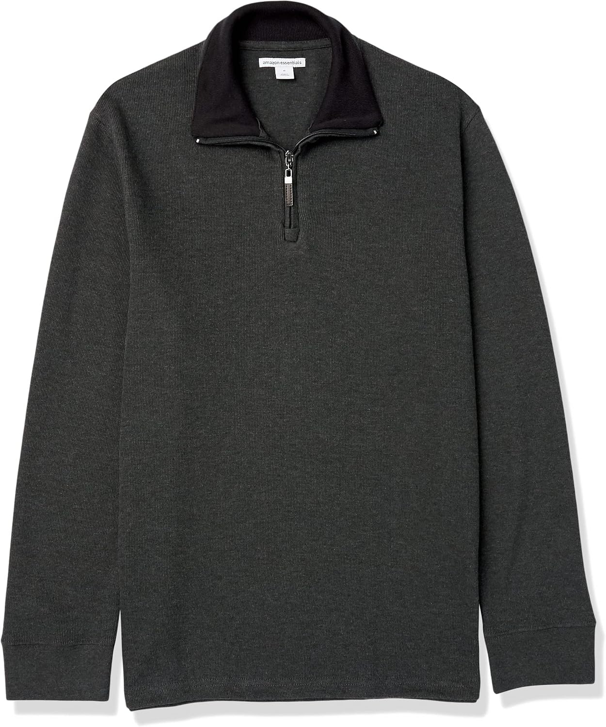 image:imageAmazon Essentials Mens QuarterZip French Rib Mock Neck Sweater Casual WearCharcoal Heather