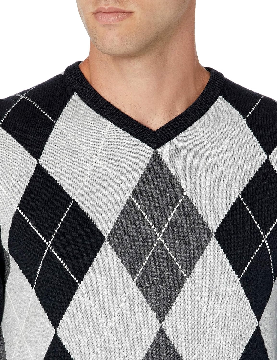 image:imageAmazon Essentials Mens Regular Fit Cotton VNeck Pullover Sweater Available in Big amp TallBlack Argyle