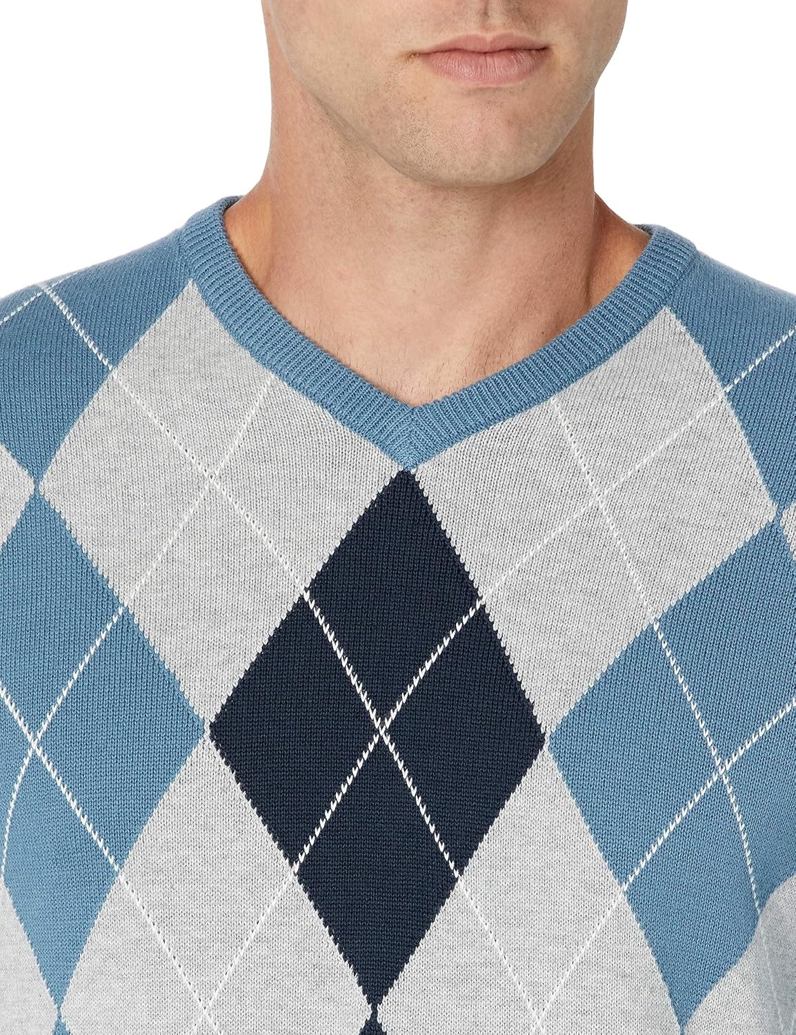 image:imageAmazon Essentials Mens Regular Fit Cotton VNeck Pullover Sweater Available in Big amp TallBlue Argyle