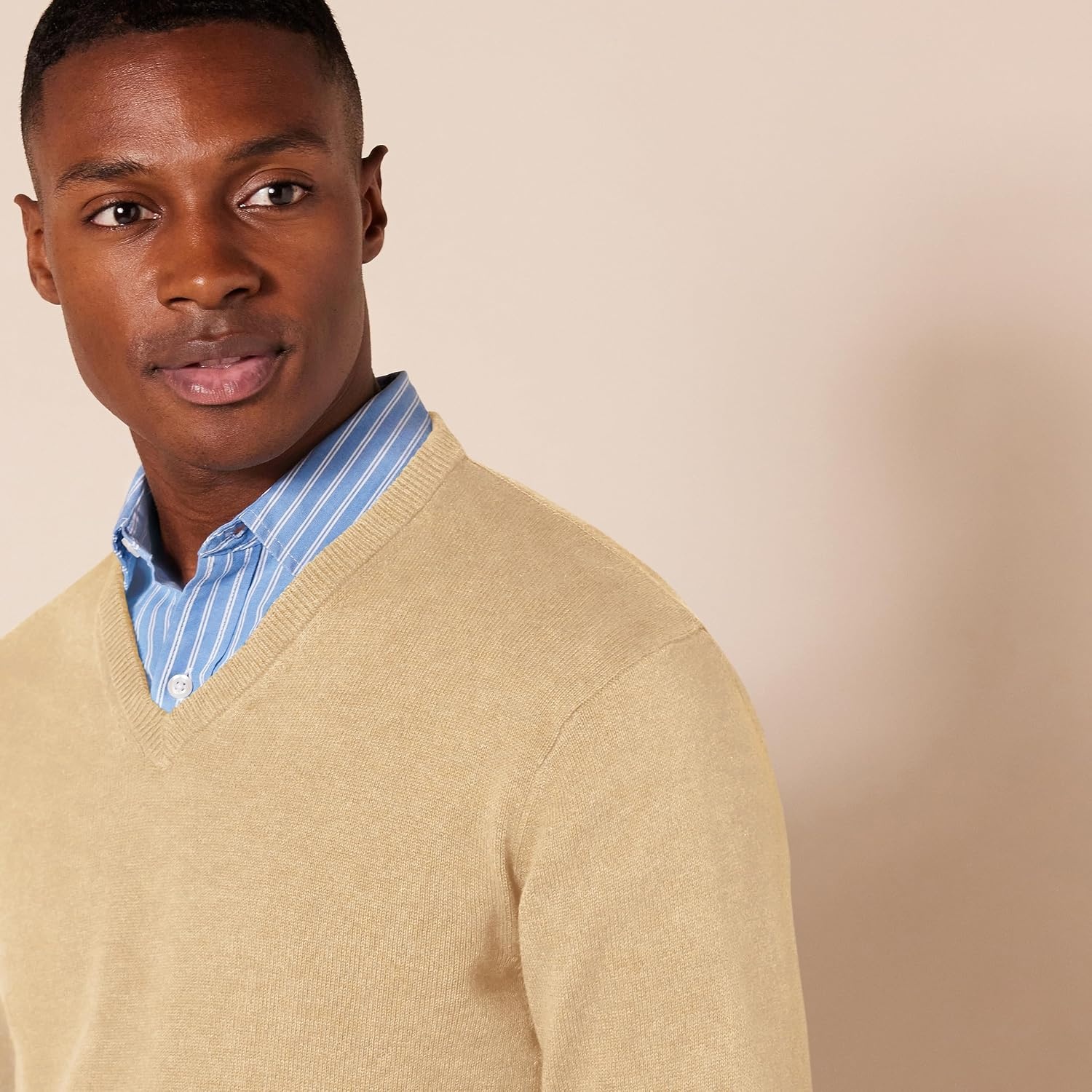 image:imageAmazon Essentials Mens Regular Fit Cotton VNeck Pullover Sweater Available in Big amp TallCamel Heather