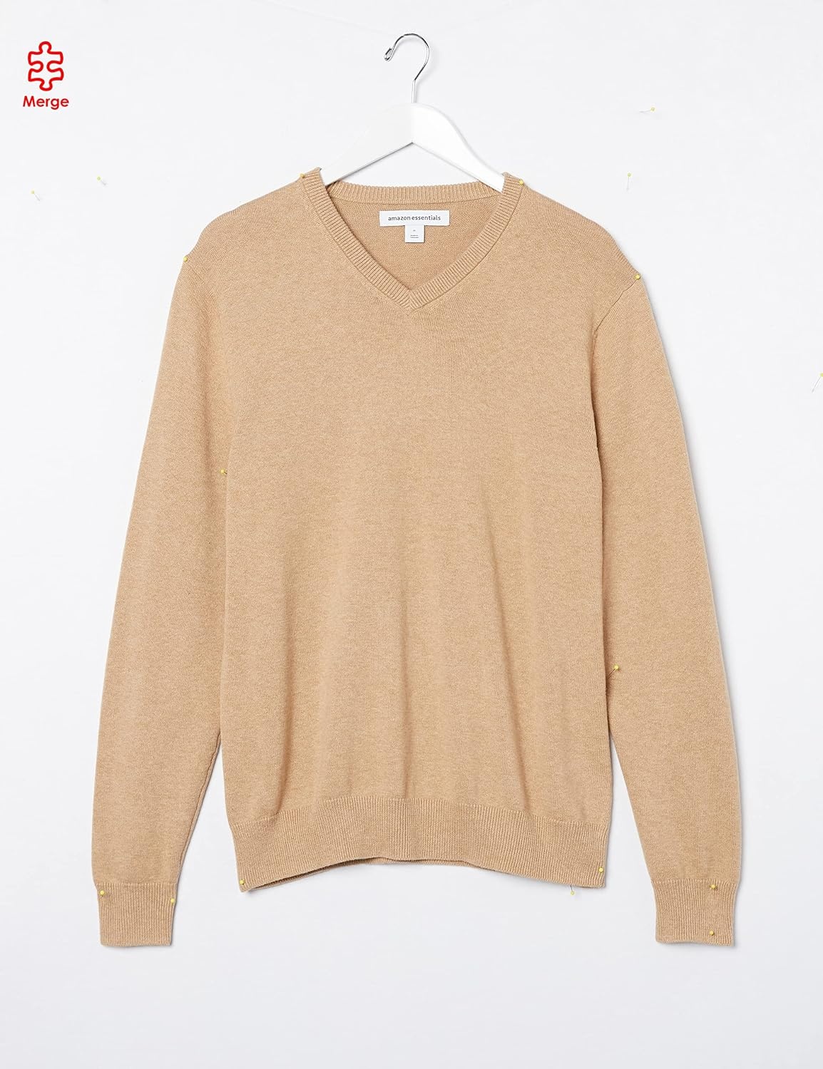 image:imageAmazon Essentials Mens Regular Fit Cotton VNeck Pullover Sweater Available in Big amp TallCamel Heather