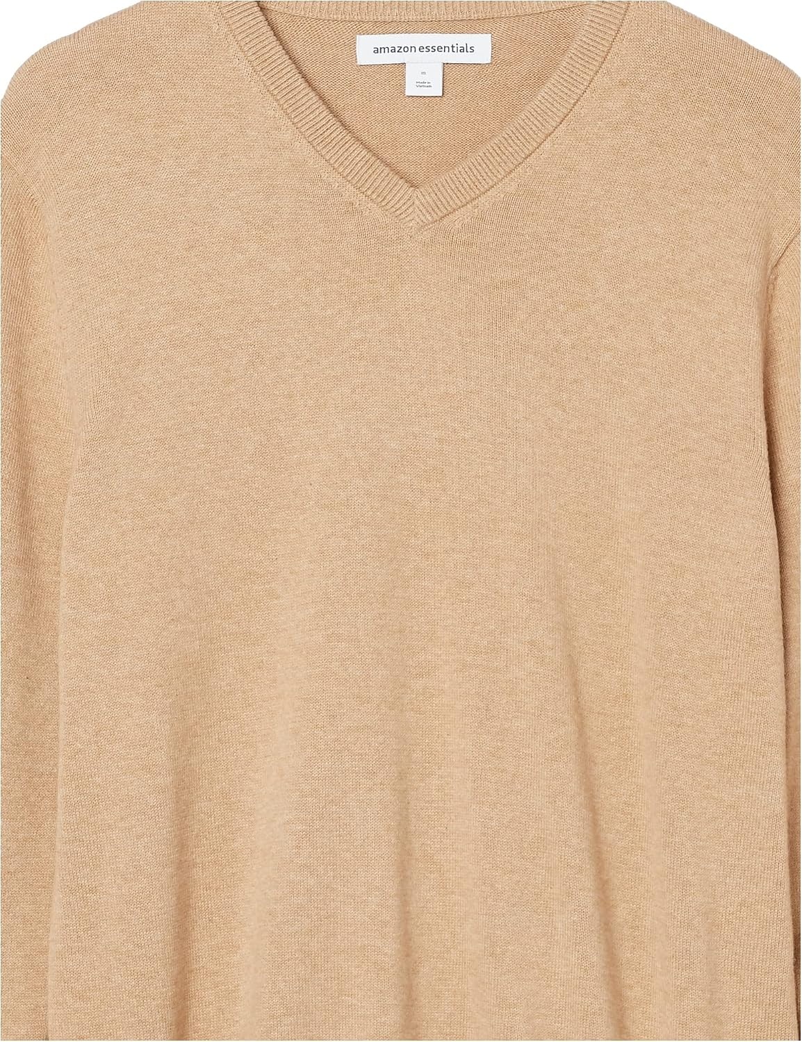 image:imageAmazon Essentials Mens Regular Fit Cotton VNeck Pullover Sweater Available in Big amp TallCamel Heather
