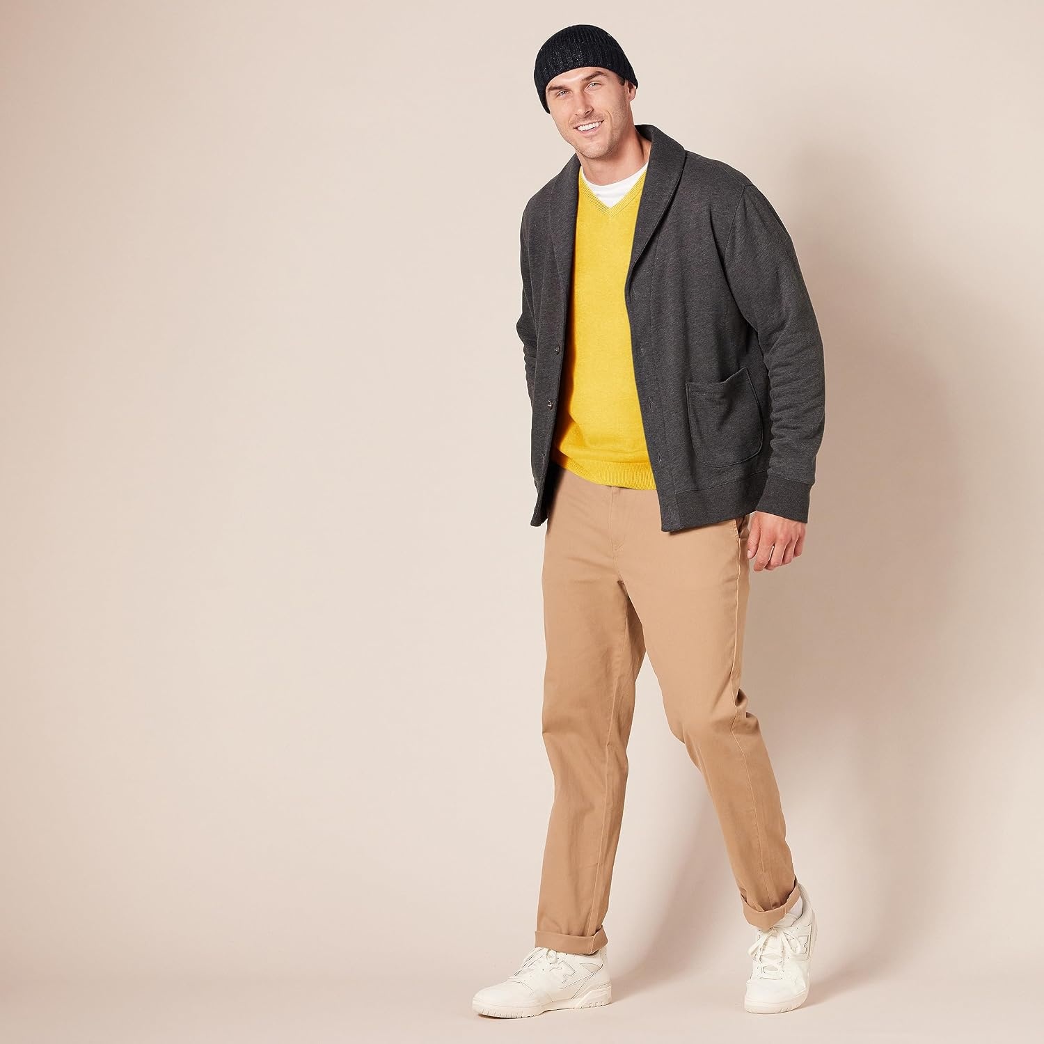 image:imageAmazon Essentials Mens Regular Fit Cotton VNeck Pullover Sweater Available in Big amp TallGold