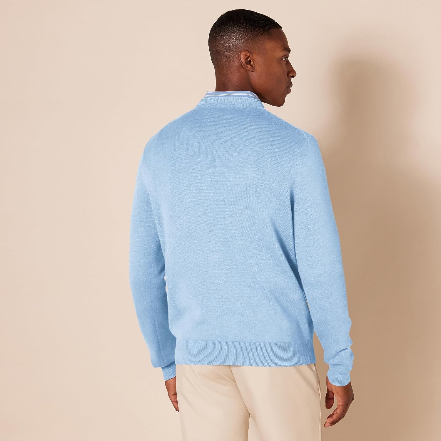 image:imageAmazon Essentials Mens Regular Fit Cotton VNeck Pullover Sweater Available in Big amp TallLight Blue Heather