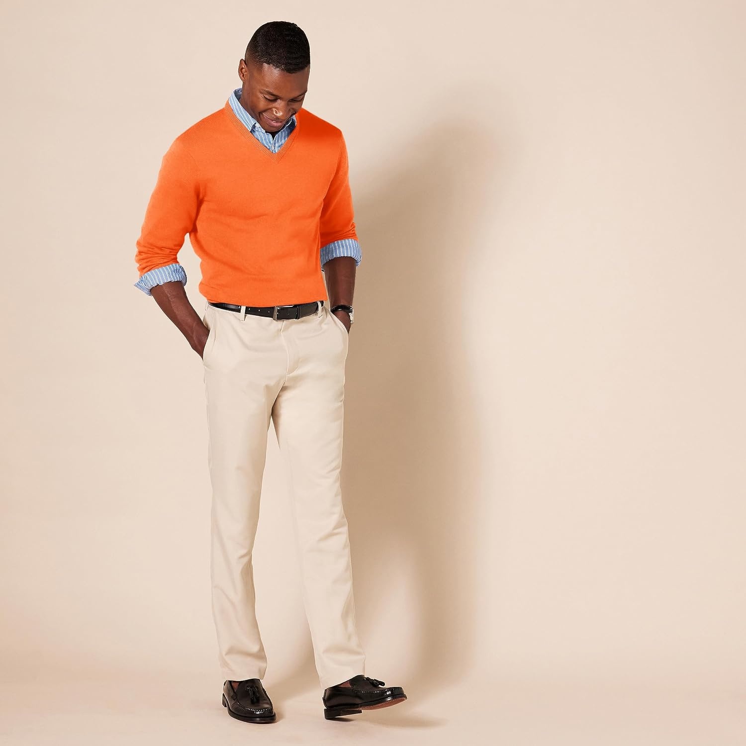image:imageAmazon Essentials Mens Regular Fit Cotton VNeck Pullover Sweater Available in Big amp TallOrange