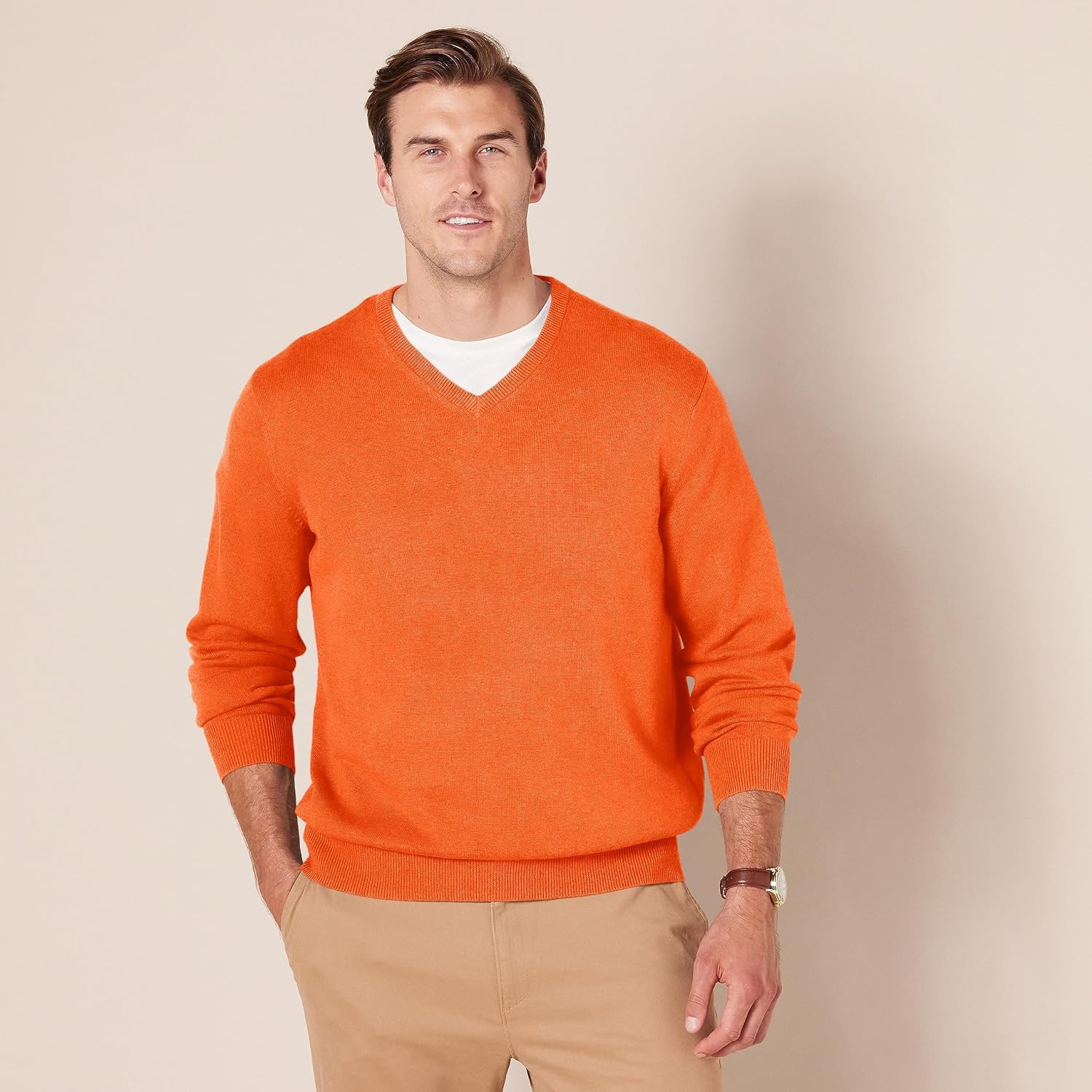 image:imageAmazon Essentials Mens Regular Fit Cotton VNeck Pullover Sweater Available in Big amp TallOrange