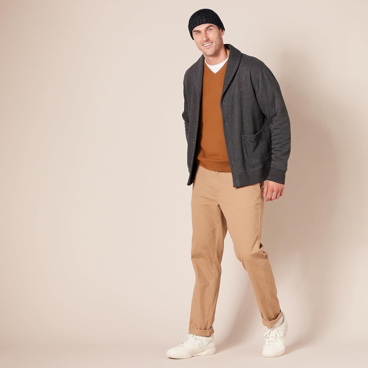 image:imageAmazon Essentials Mens Regular Fit Cotton VNeck Pullover Sweater Available in Big amp TallRust