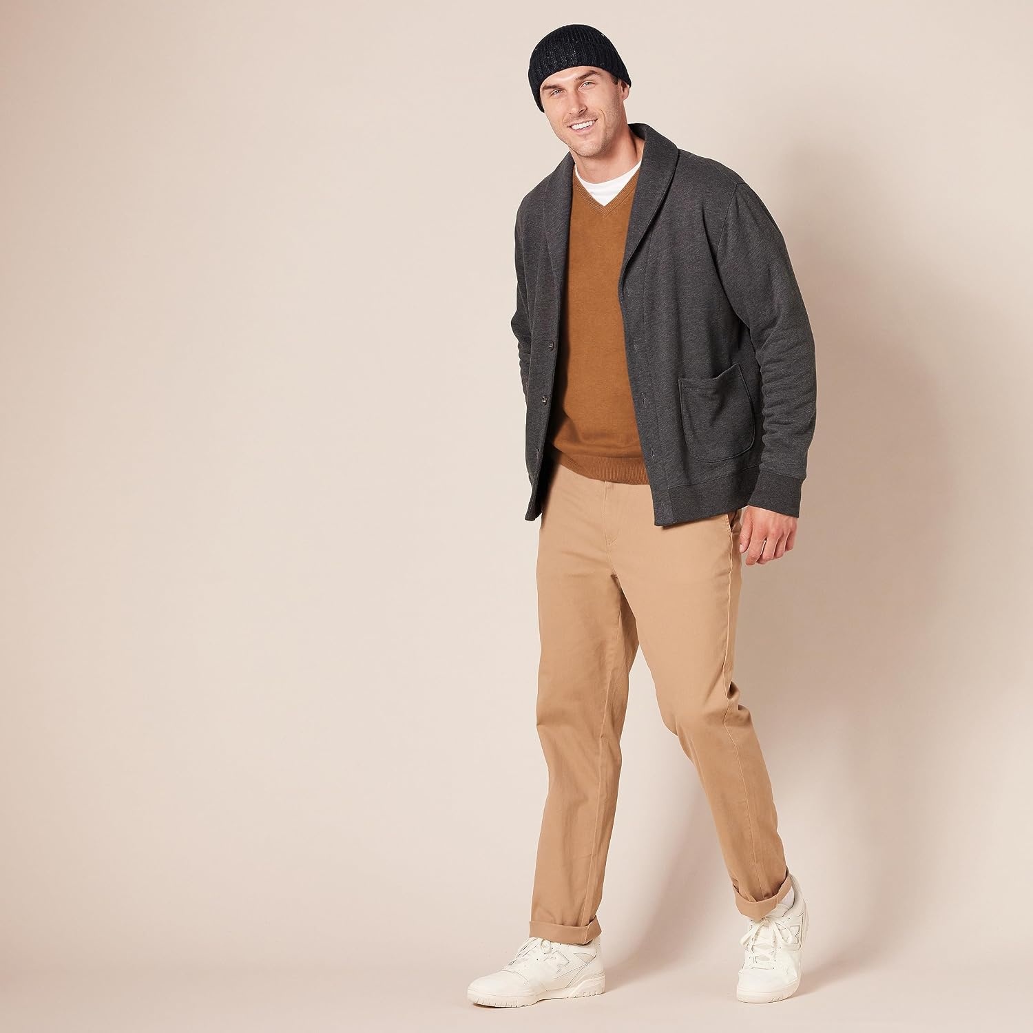 image:imageAmazon Essentials Mens Regular Fit Cotton VNeck Pullover Sweater Available in Big amp TallToffee Brown