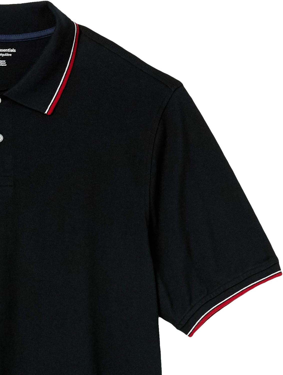 image:imageAmazon Essentials Mens RegularFit Short Sleeve Cotton Pique Polo Shirt Available in Big amp TallBlackWhite and Red Tipped