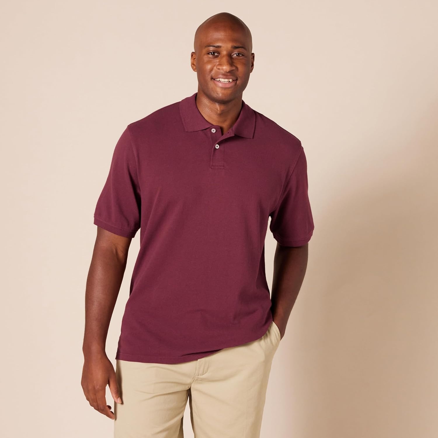 image:imageAmazon Essentials Mens RegularFit Short Sleeve Cotton Pique Polo Shirt Available in Big amp TallBurgundy