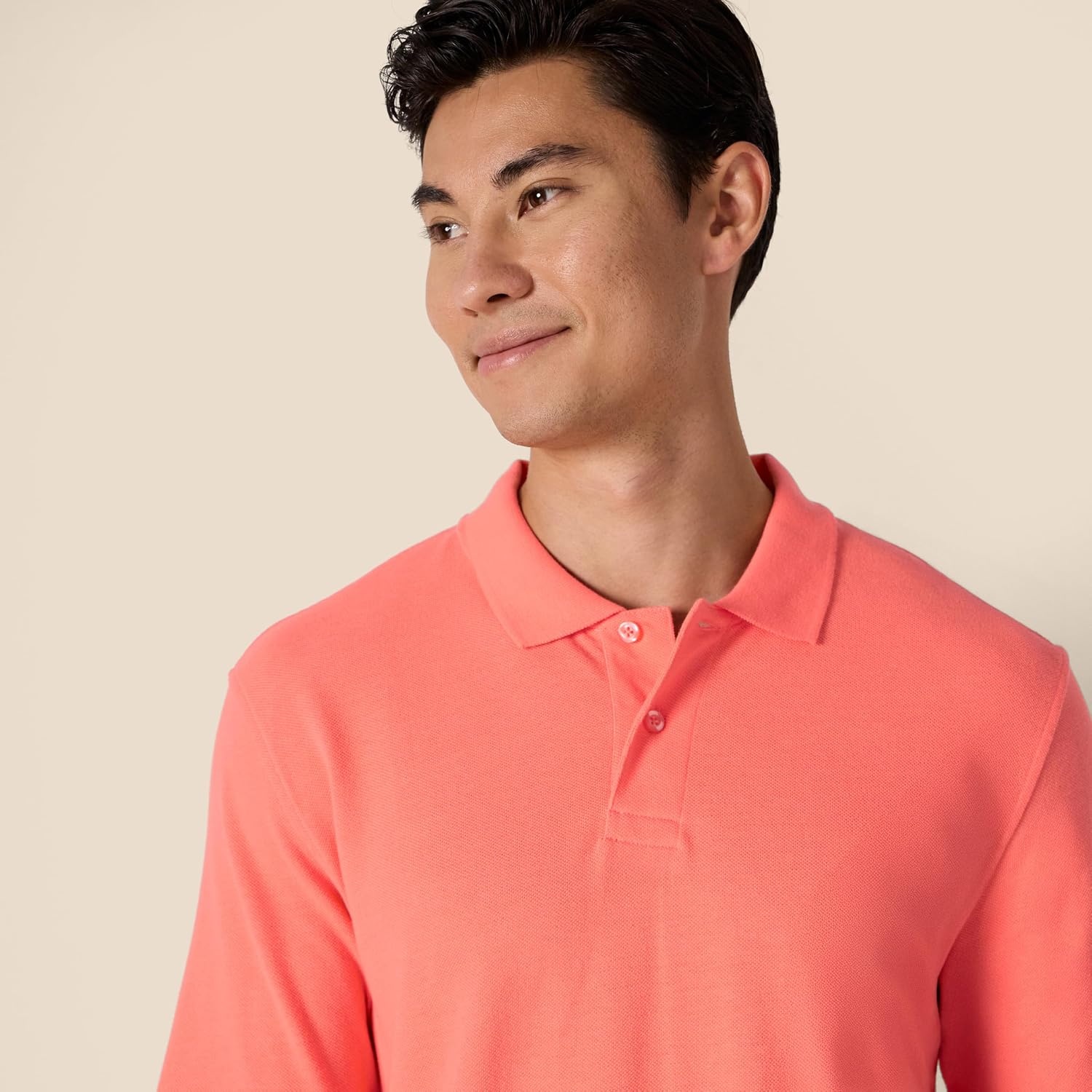 image:imageAmazon Essentials Mens RegularFit Short Sleeve Cotton Pique Polo Shirt Available in Big amp TallCoral Orange