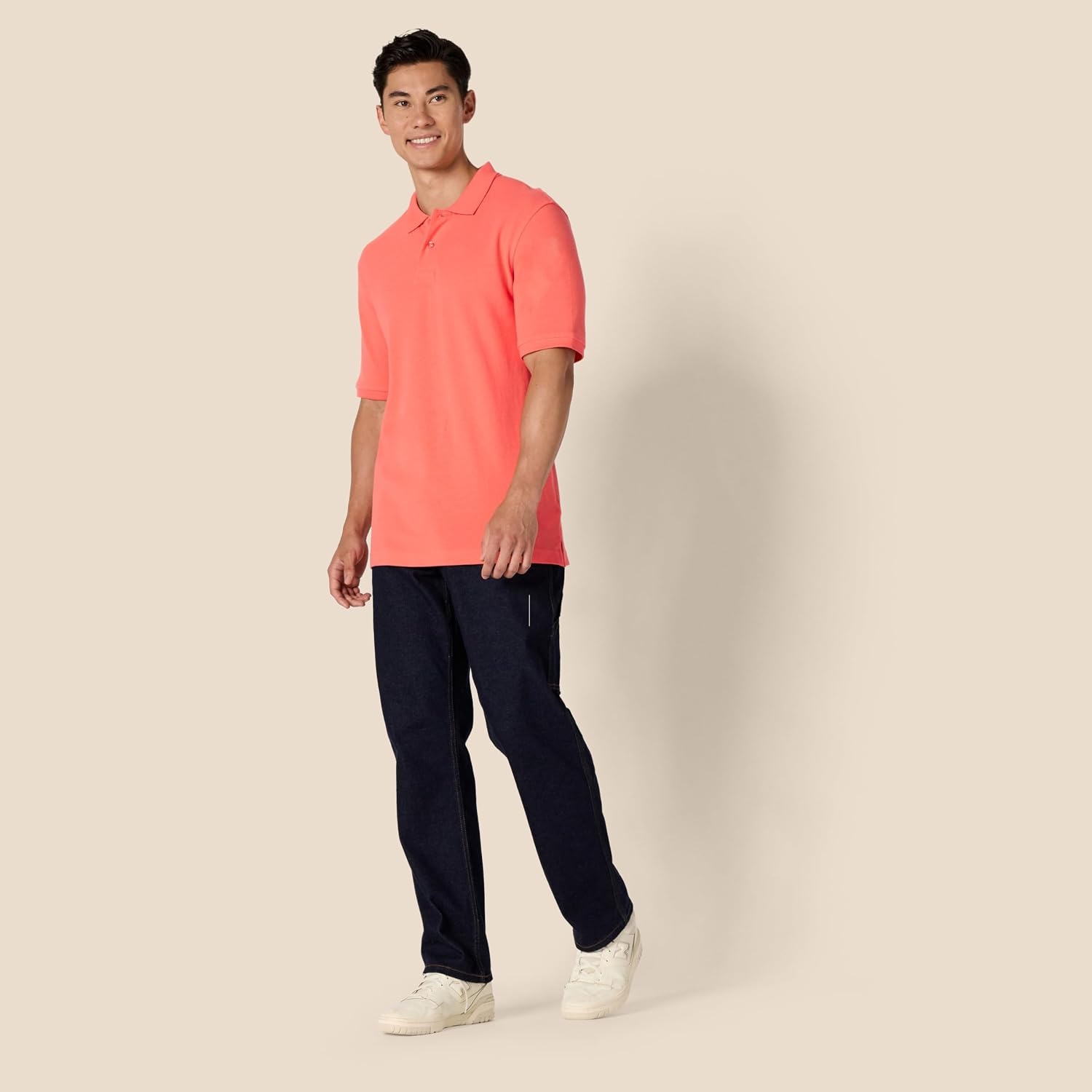 image:imageAmazon Essentials Mens RegularFit Short Sleeve Cotton Pique Polo Shirt Available in Big amp TallCoral Orange