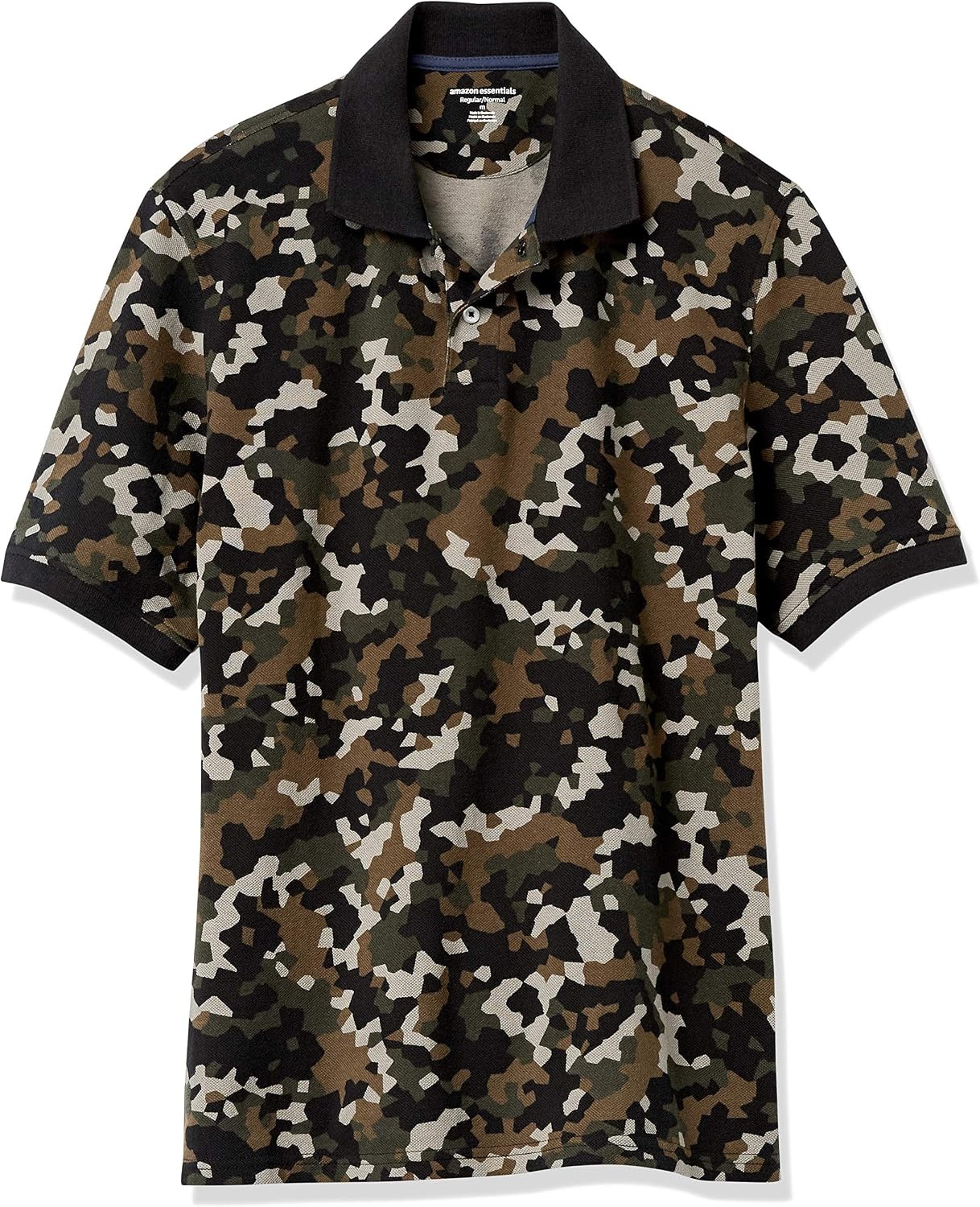 image:imageAmazon Essentials Mens RegularFit Short Sleeve Cotton Pique Polo Shirt Available in Big amp TallOlive Geo Camo
