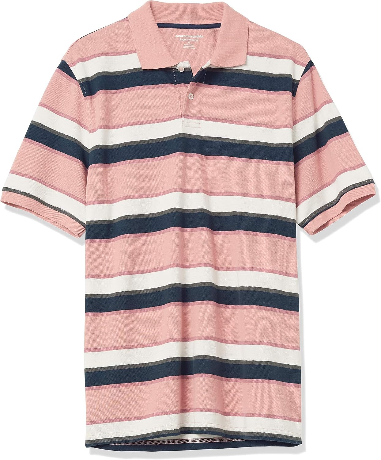 image:imageAmazon Essentials Mens RegularFit Short Sleeve Cotton Pique Polo Shirt Available in Big amp TallPink Bar Stripe