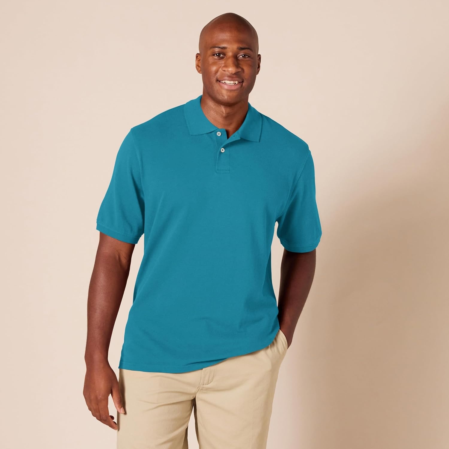 image:imageAmazon Essentials Mens RegularFit Short Sleeve Cotton Pique Polo Shirt Available in Big amp TallTeal Blue