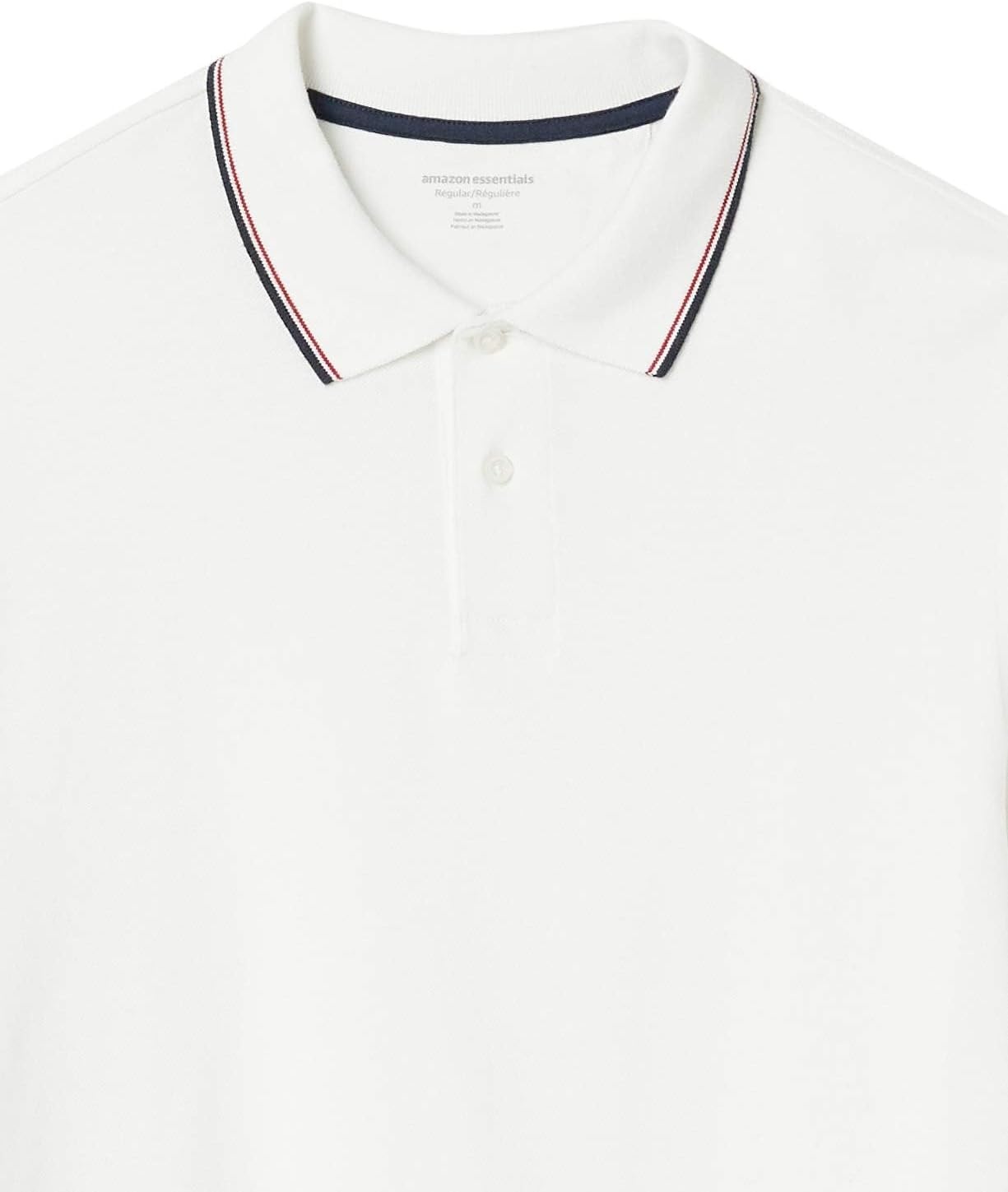 image:imageAmazon Essentials Mens RegularFit Short Sleeve Cotton Pique Polo Shirt Available in Big amp TallWhite Twin Stripe