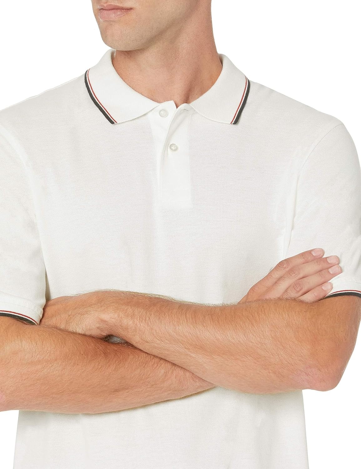 image:imageAmazon Essentials Mens RegularFit Short Sleeve Cotton Pique Polo Shirt Available in Big amp TallWhite Twin Stripe