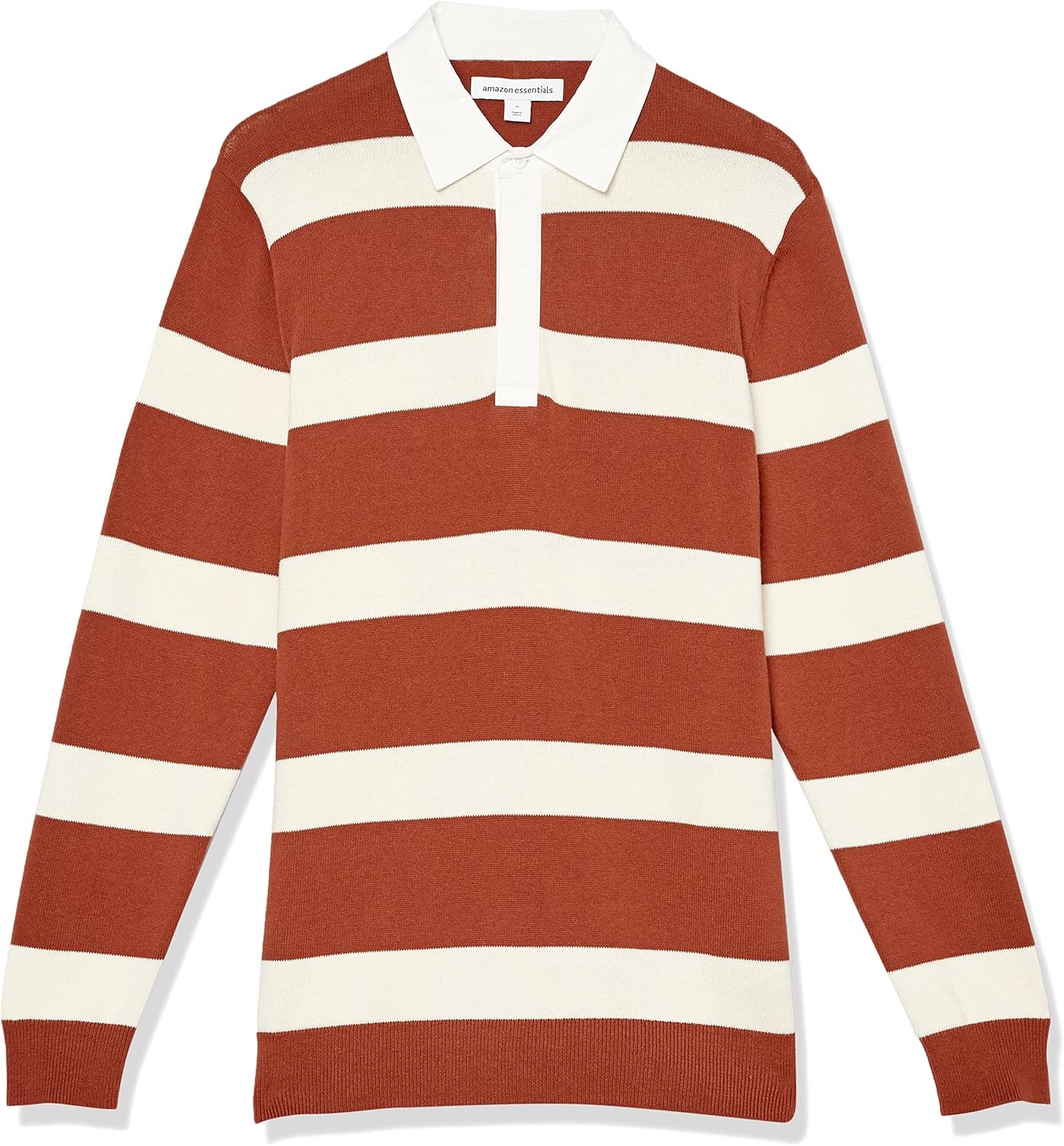 image:imageAmazon Essentials Mens Rugby SweaterChestnut Brown Stripe