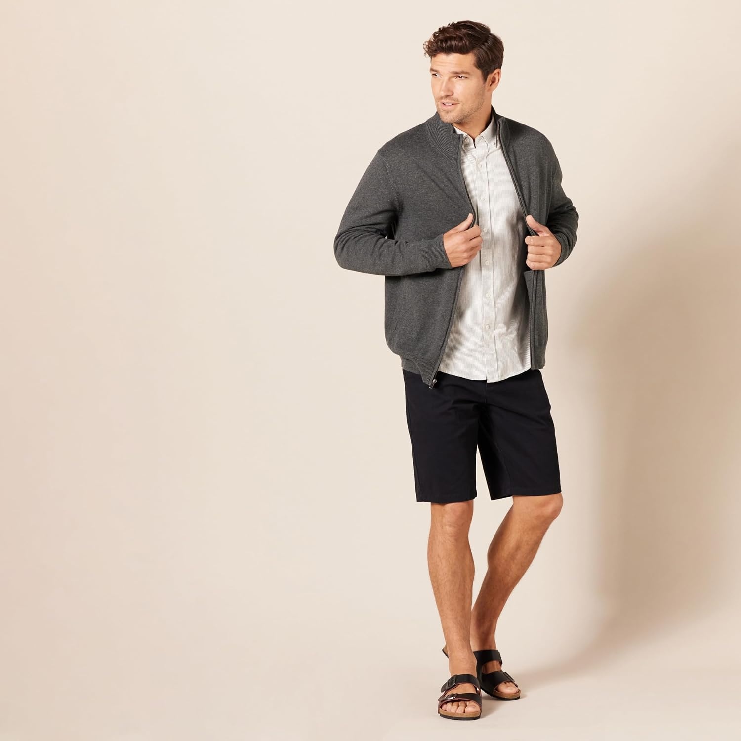 image:imageAmazon Essentials Mens SlimFit 11 Inseam Comfort Stretch Chino ShortsBlack