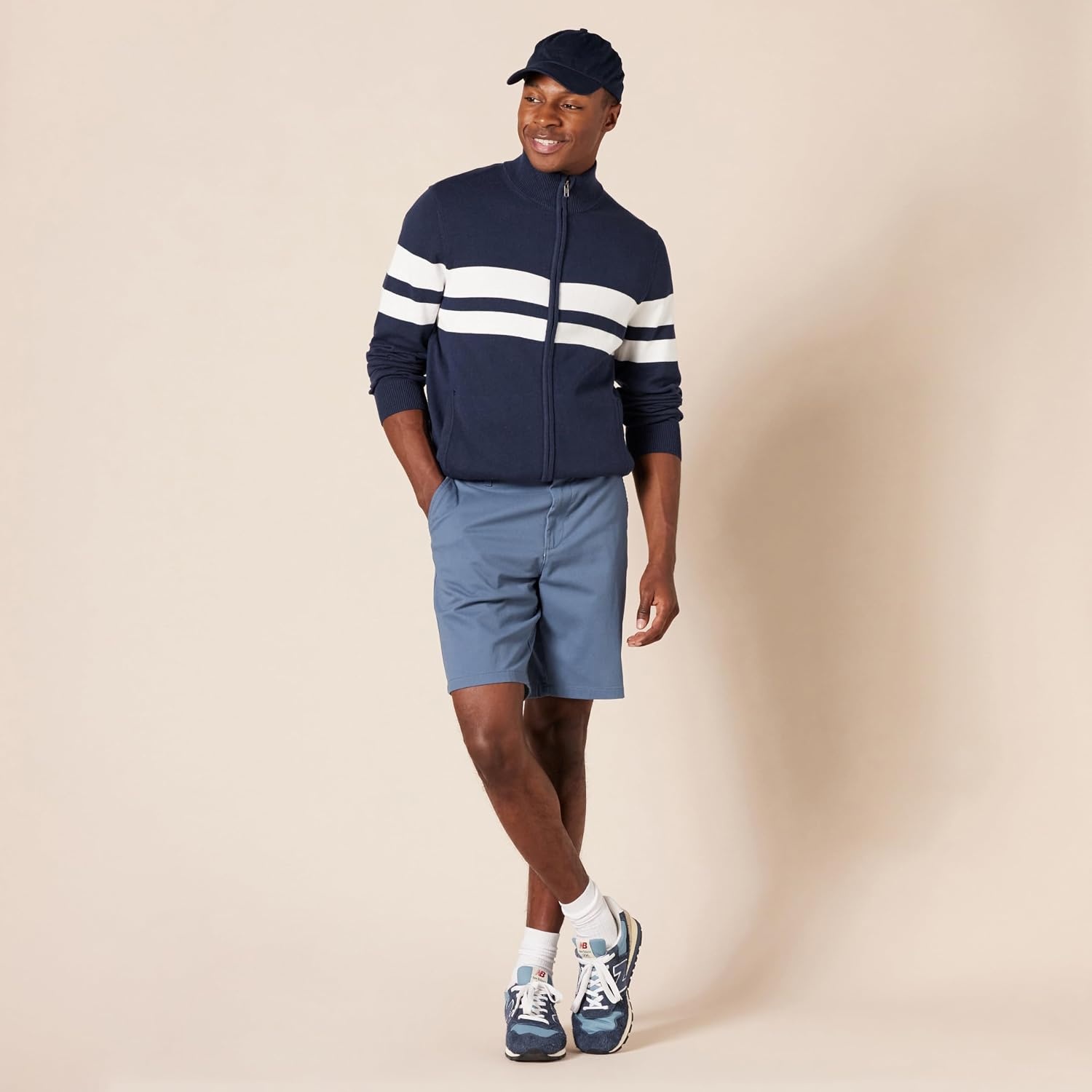 image:imageAmazon Essentials Mens SlimFit 9 Stretch Chino Shorts Midweight Cotton TwillDark Blue