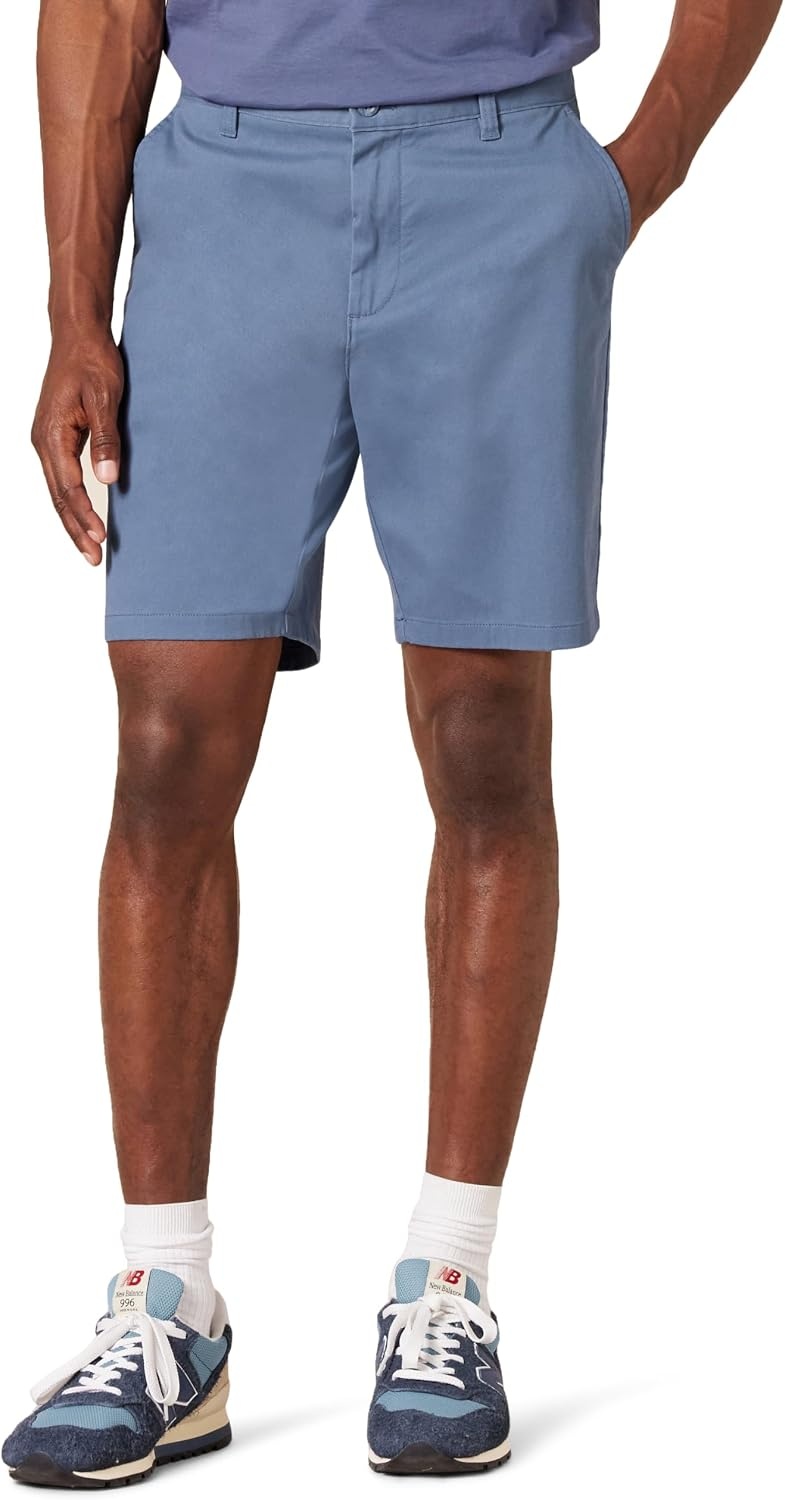 image:imageAmazon Essentials Mens SlimFit 9 Stretch Chino Shorts Midweight Cotton TwillDark Blue