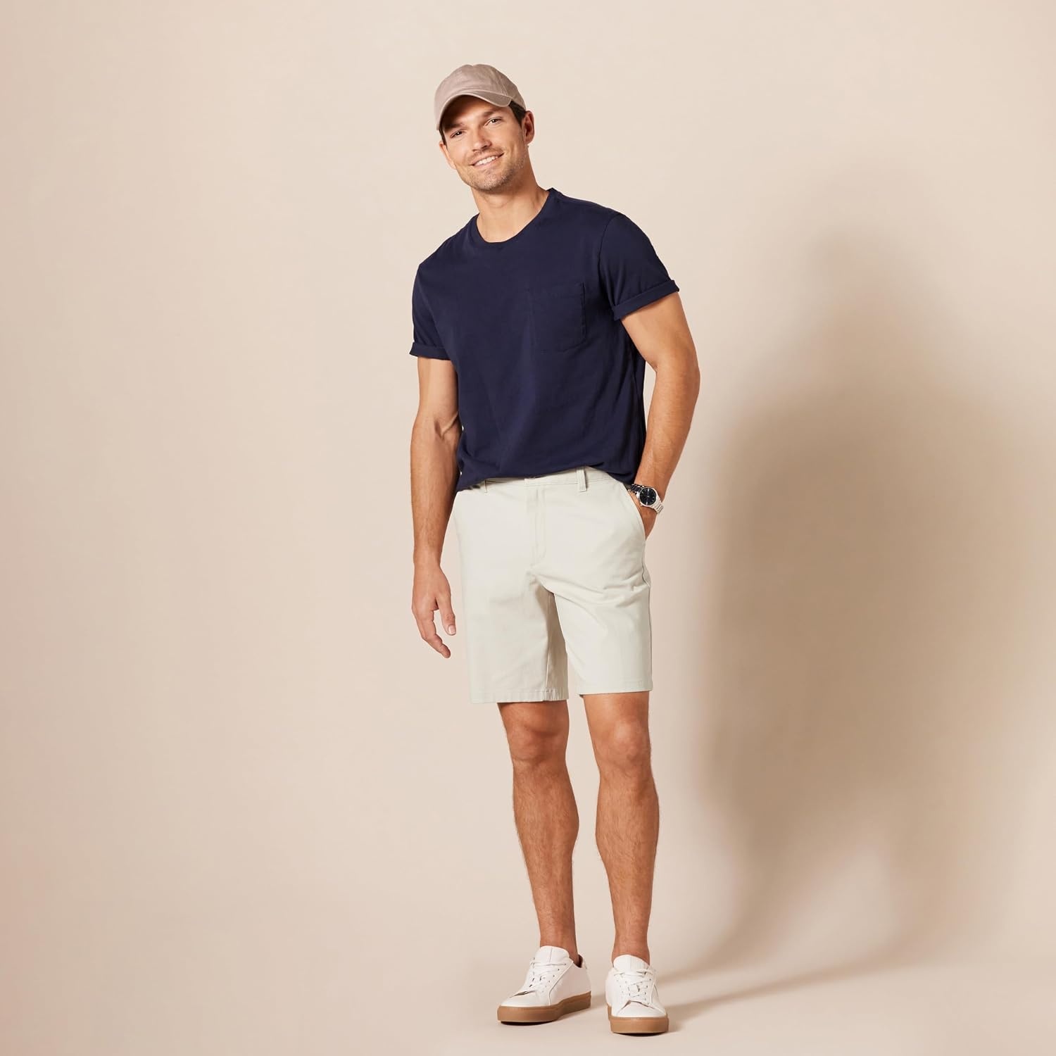 image:imageAmazon Essentials Mens SlimFit 9 Stretch Chino Shorts Midweight Cotton TwillLight Grey